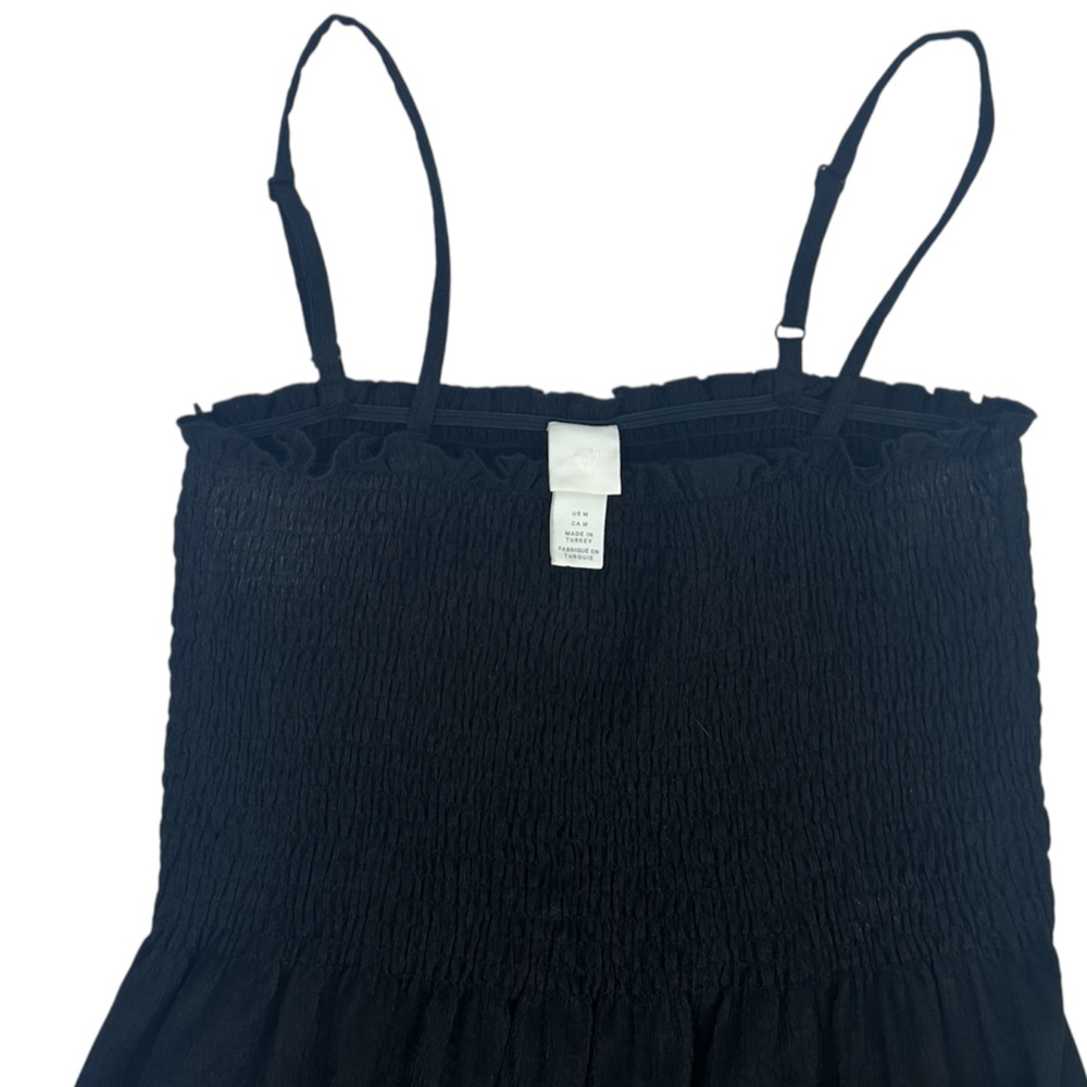 H&M Women’s Sleeveless Adjustable Shoulder Straps Smocked Black Midi Dress - Picture 8 of 8
